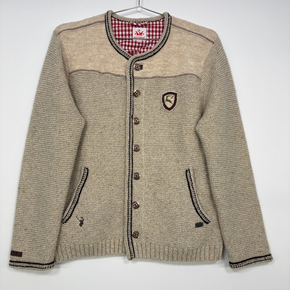Spieth & Wensky Mens Cardigan Size M Beige Wool Blend Bavarian Tyrolean Jacket